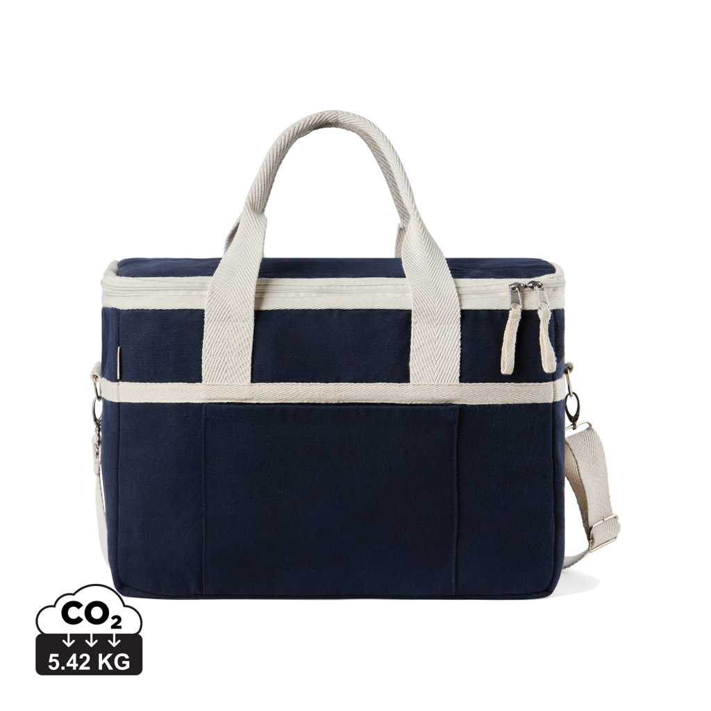 Panier isotherme publicitaire toile recyclée 500g Volonne VINGA bleu et blanc cassé